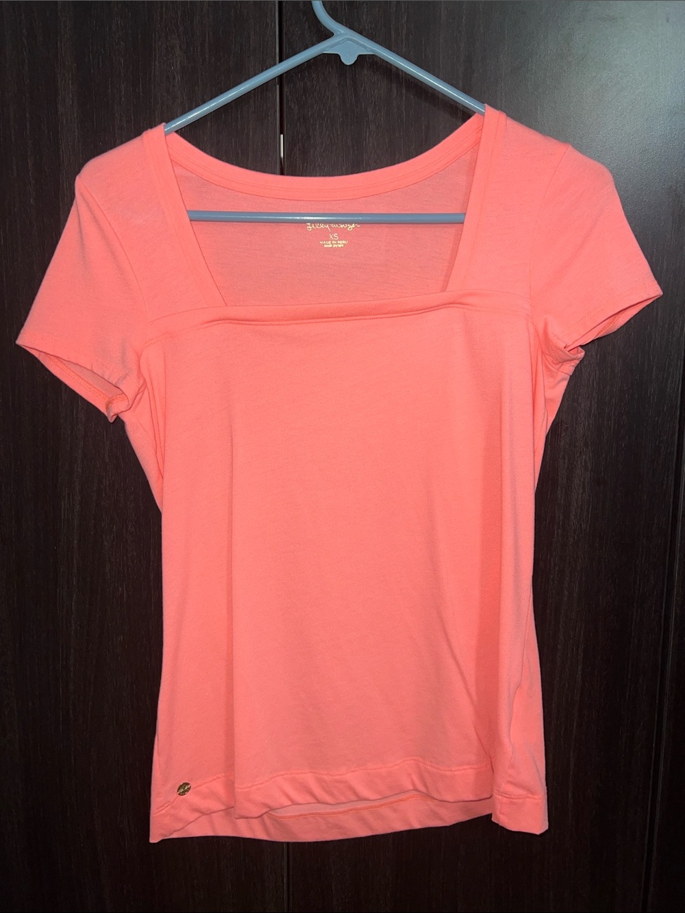 Lilly Pulitzer Coral Square-Neck Short Sleeve Tee